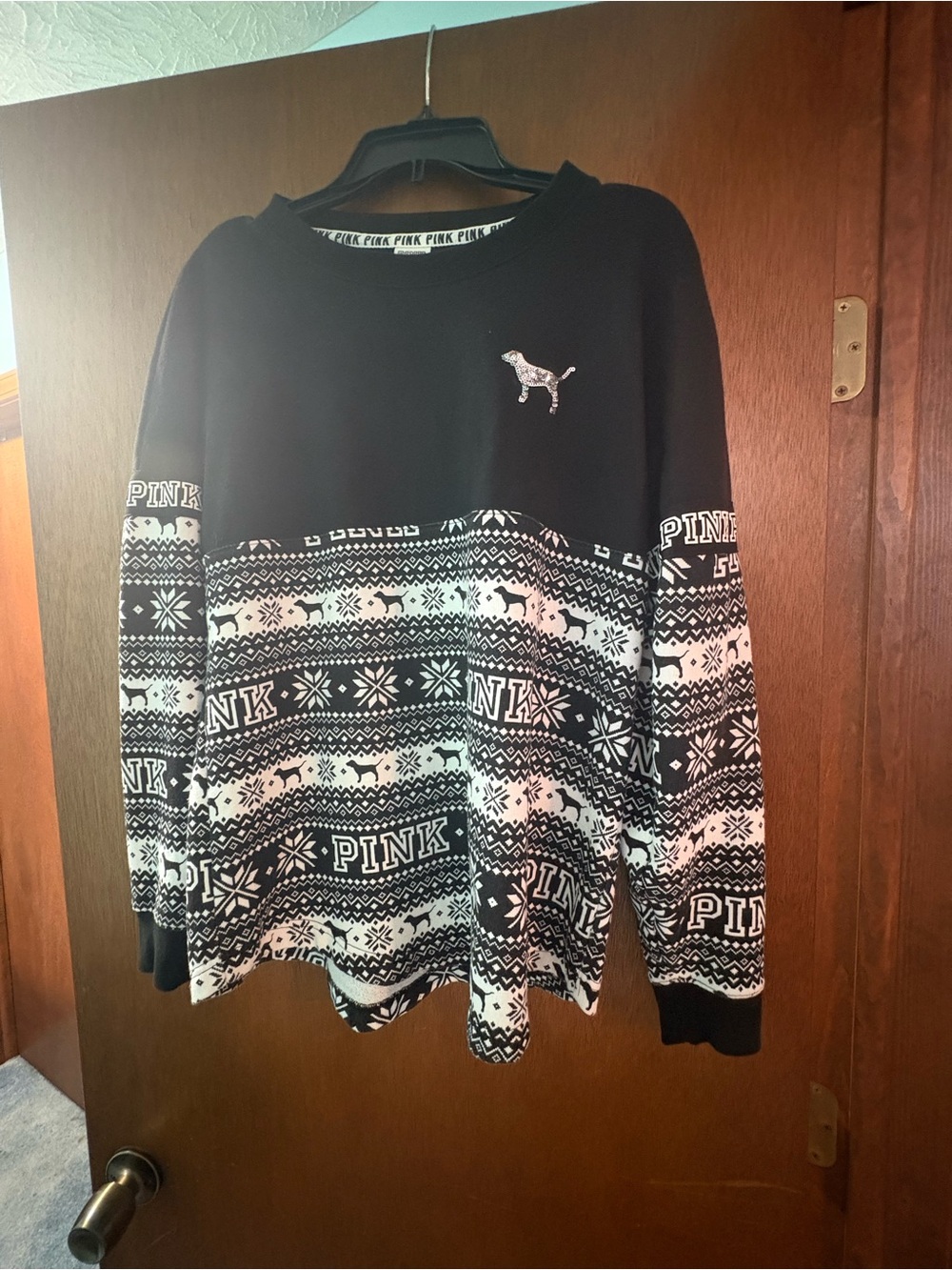 Victoria's Secret PINK Black and White Fair Isle Pullover